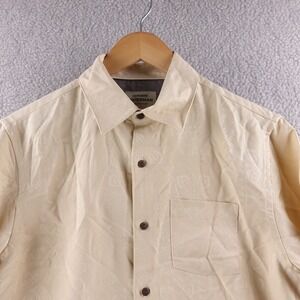 Quiksilver‎ Waterman Collection Mens S Short Sleeve Button Up Shirt Beige Silk